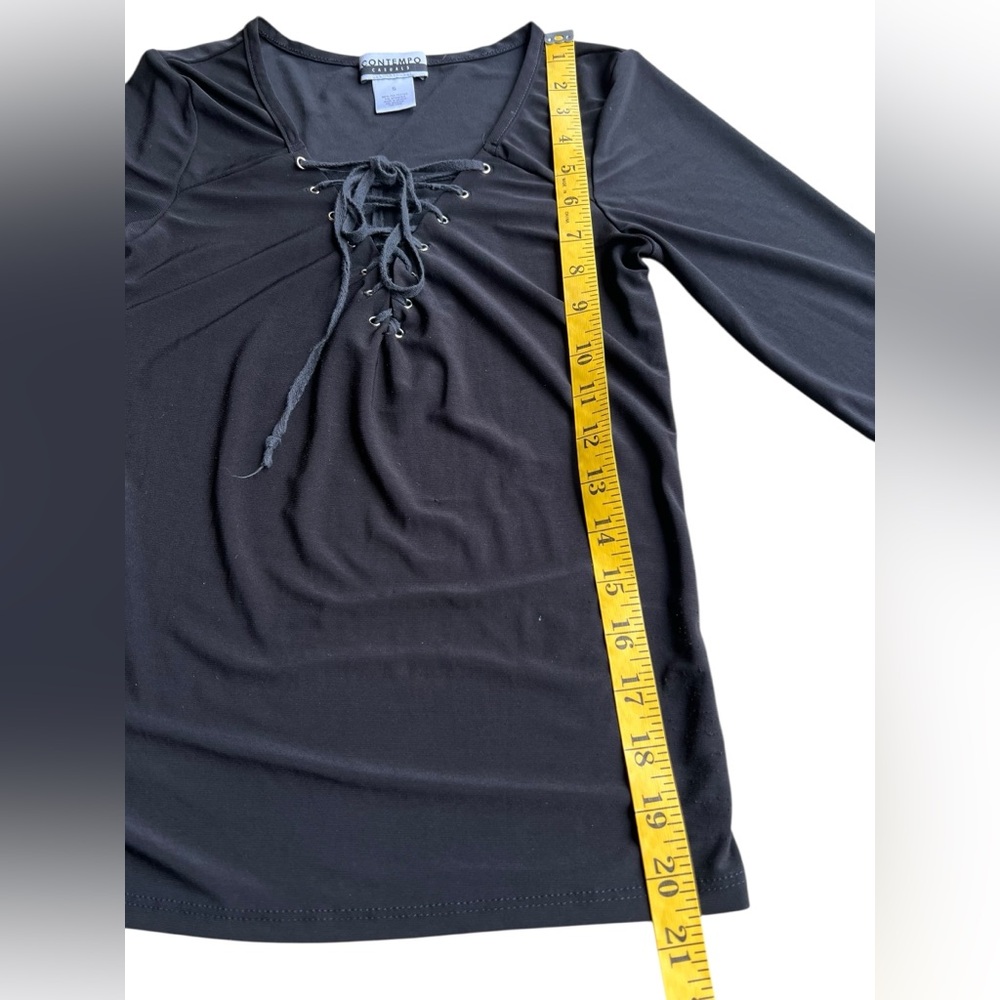 VTG CONTEMPO CASUALS Y2K Lace Up Long Sleeved Black 2000s Top Whimsigoth Stretch - Picture 6 of 10